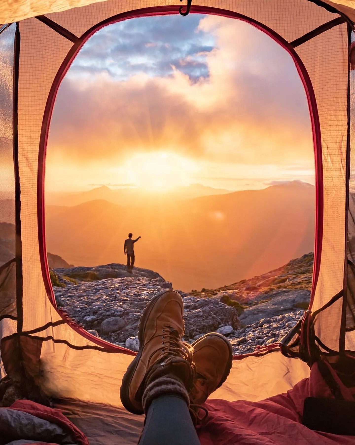 Sunset from an alpine camp in the Mount Tyndall range on Tasmania's West Coast