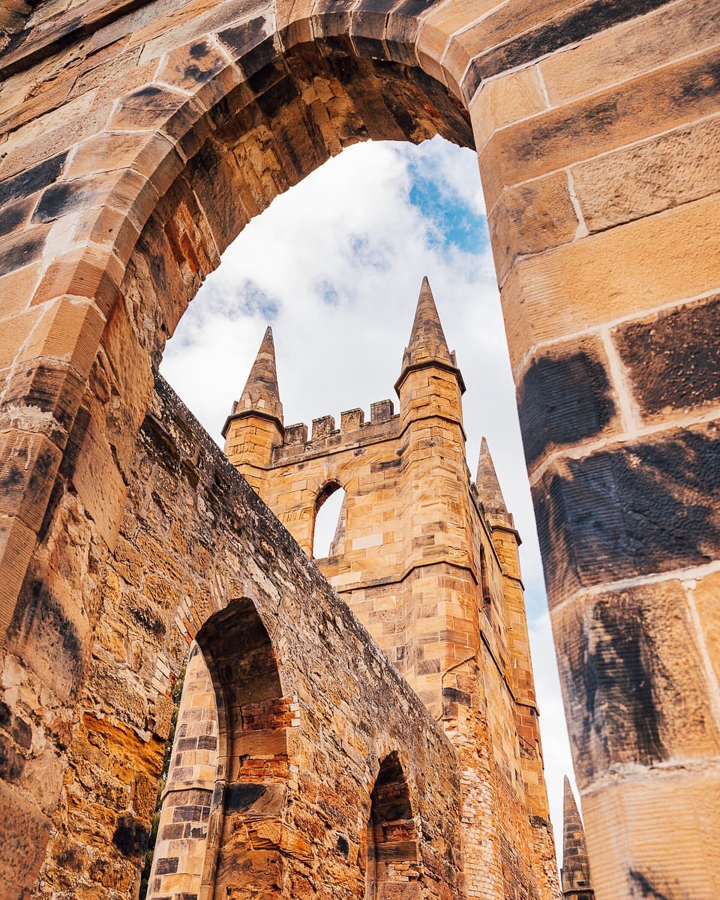 Sandstone ruins of the convict church at Port Arthur Historic Site